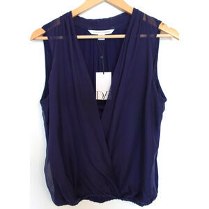 Diane von Furstenberg Blouse Womens Medium Midnight DVF Dara Silk Viscose Wrap